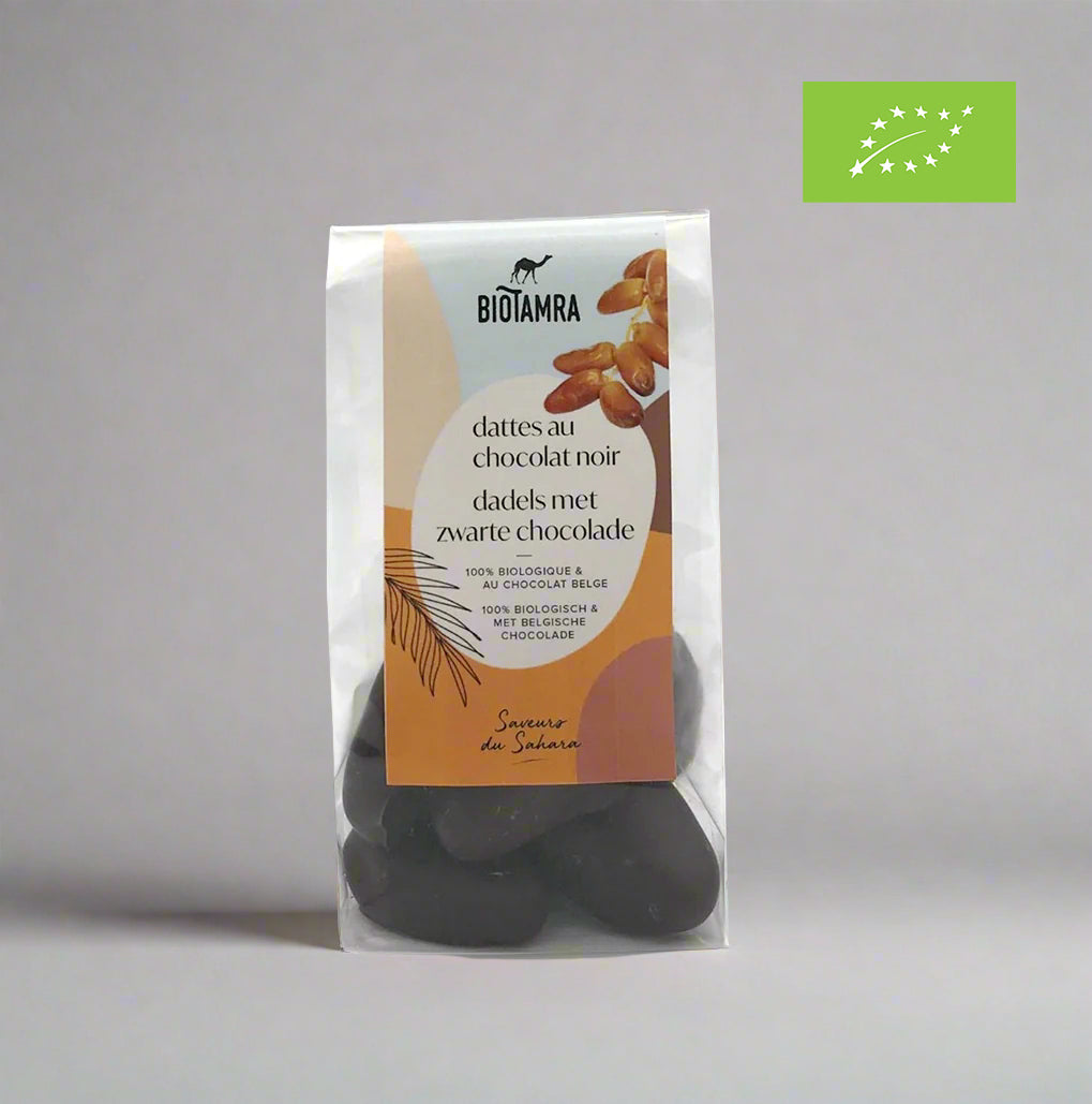 Ekologiškos Deglet Nour datulės belgiškame juodajame (70%) šokolade, 7 vnt. (apie 60g)