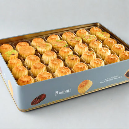 Maamoul sausainiai su datulėmis ir pistacijomis metalinėje dėžutėje. 500g