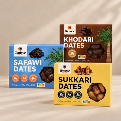 Datulių iš Saudo Arabijos rinkinys - Safawi, Khodari, Sukkari 3x500g.